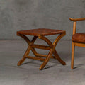 Kendari Brown Woven Leather Stool with Wood Frame