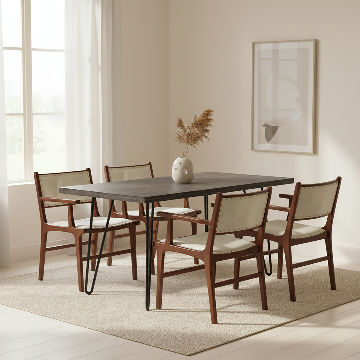 Kendari Leather and Teak Wood Dining Chair