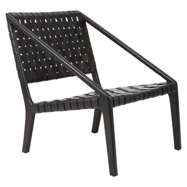 Kendari Black Cow Leather Woven Chair with Wood Frame