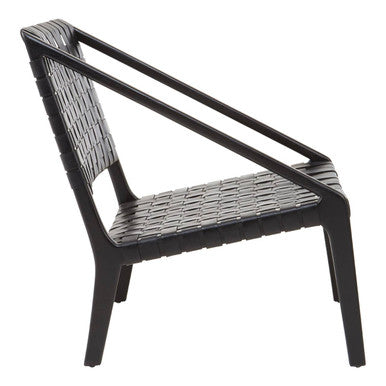 Kendari Black Cow Leather Woven Chair with Wood Frame
