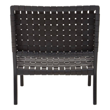 Kendari Black Cow Leather Woven Chair with Wood Frame