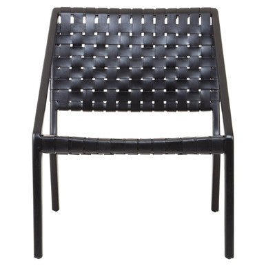 Kendari Black Cow Leather Woven Chair with Wood Frame
