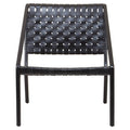 Kendari Black Cow Leather Woven Chair with Wood Frame