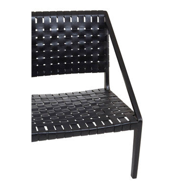 Kendari Black Cow Leather Woven Chair with Wood Frame