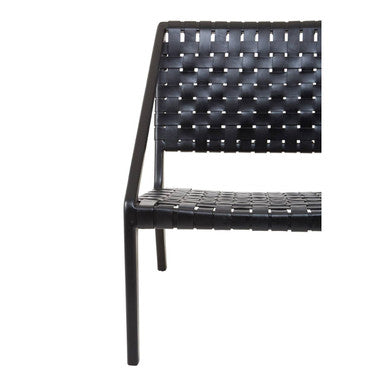 Kendari Black Cow Leather Woven Chair with Wood Frame