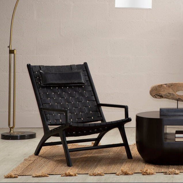 Kendari Black Leather Woven Chair