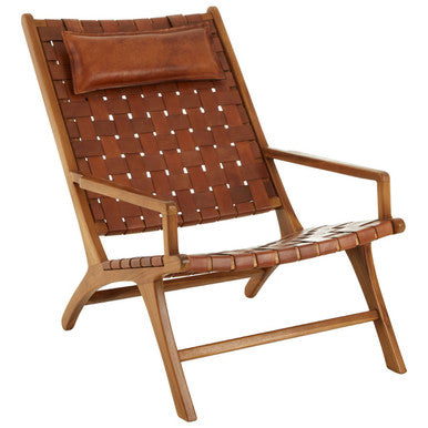 Kendari Natural Woven Leather Chair with Wood Frame