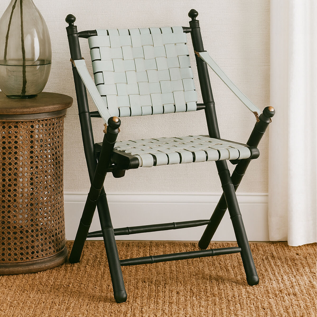 Kendari White Leather And Black Teak Wood Chair