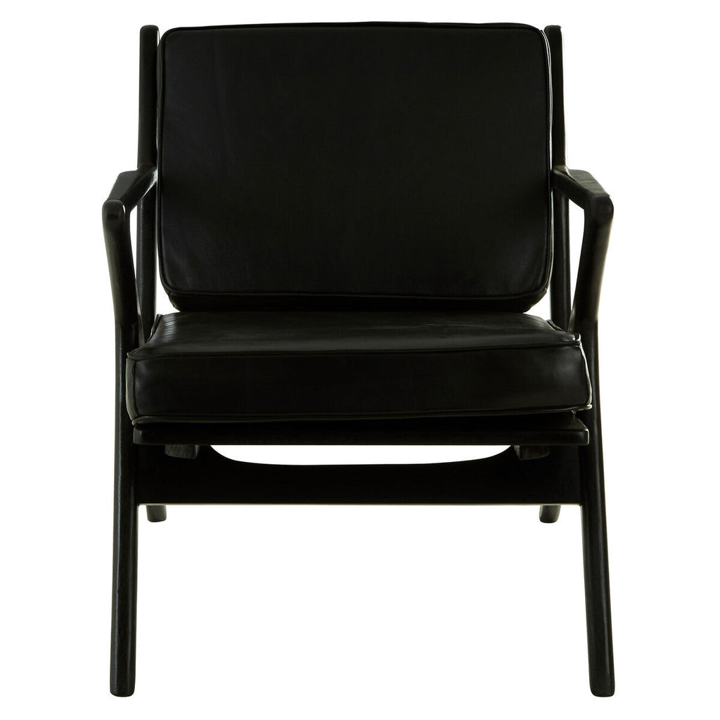 Kendari Black Leather Armchair with Wood Frame