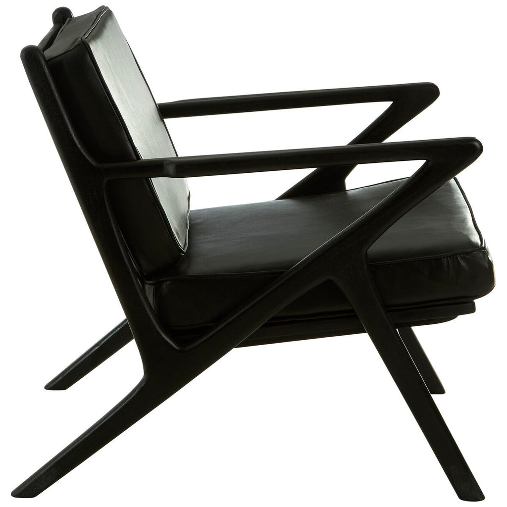 Kendari Black Leather Armchair with Wood Frame