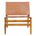 Kendari Brown Leather and Teak Modern Sling Chair with Wood Frame
