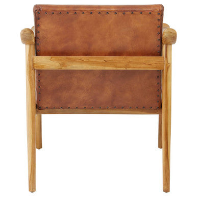 Kendari Brown Leather Armchair with Wood Frame