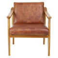 Kendari Brown Leather Armchair with Wood Frame