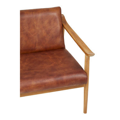 Kendari Brown Leather Armchair with Wood Frame
