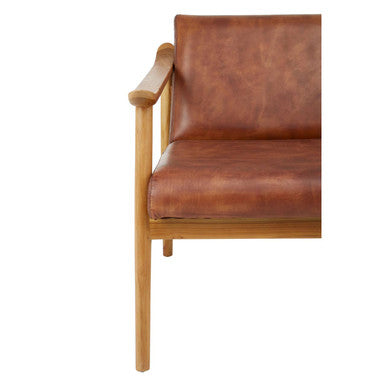 Kendari Brown Leather Armchair with Wood Frame