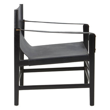 Kendari Black Leather Sling Armchair with Black Teak Wood Frame