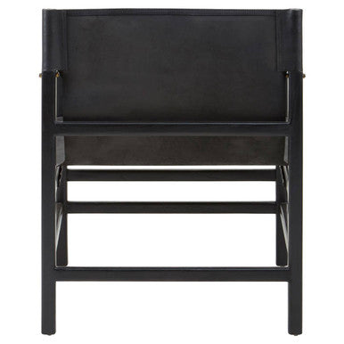 Kendari Black Leather Sling Armchair with Black Teak Wood Frame