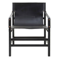 Kendari Black Leather Sling Armchair with Black Teak Wood Frame