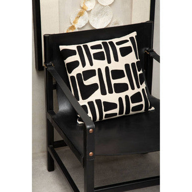 Kendari Black Leather Sling Armchair with Black Teak Wood Frame