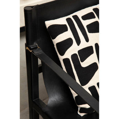 Kendari Black Leather Sling Armchair with Black Teak Wood Frame