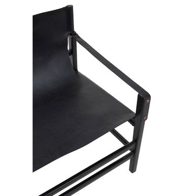 Kendari Black Leather Sling Armchair with Black Teak Wood Frame