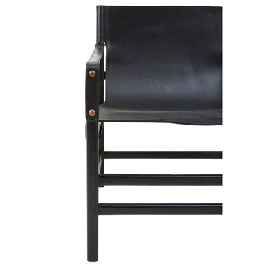 Kendari Black Leather Sling Armchair with Black Teak Wood Frame