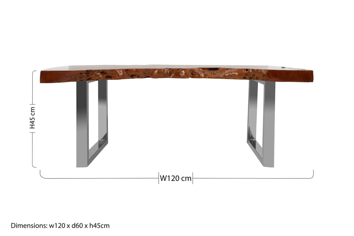 Brown Longan Wood Coffee Table with Silver Steel Frame, Surak
