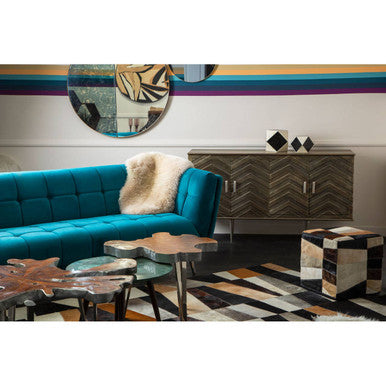 Silver Teak Wood Star Top Coffee Table with Steel Legs, Surak