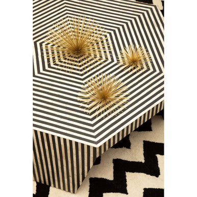 Black and White Striped Bone Inlay Hexagon Coffee Table, Fusion