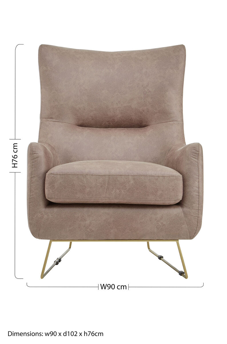 Henry Light Brown Leather Effect Armchair with Gold Finish Legs