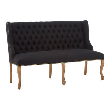 Harrison Black Linen 2 Seat Bench Sofa with Button Tufting