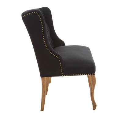 Harrison Black Linen 2 Seat Bench Sofa with Button Tufting
