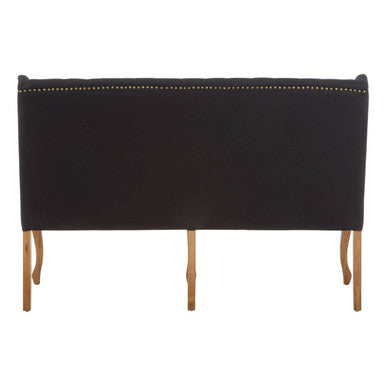 Harrison Black Linen 2 Seat Bench Sofa with Button Tufting