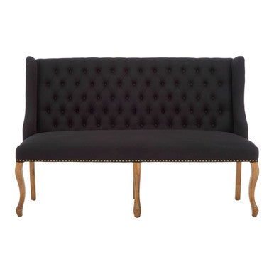 Harrison Black Linen 2 Seat Bench Sofa with Button Tufting
