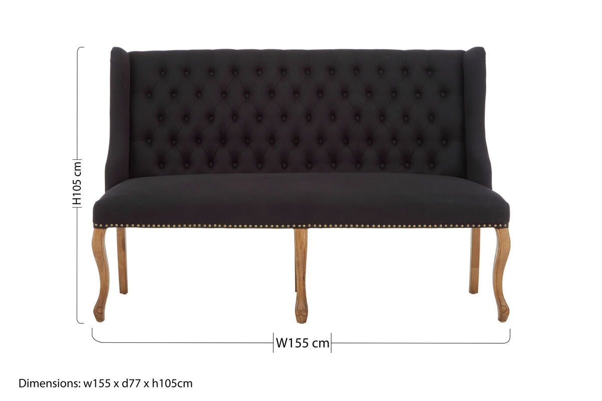 Harrison Black Linen 2 Seat Bench Sofa with Button Tufting