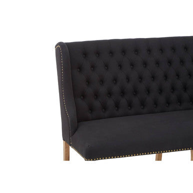 Harrison Black Linen 2 Seat Bench Sofa with Button Tufting