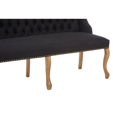 Harrison Black Linen 2 Seat Bench Sofa with Button Tufting