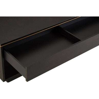 Black Oak Veneer 1-Drawer Coffee Table with Gold Finish Trim and Lower Storage Shelf, Diamond