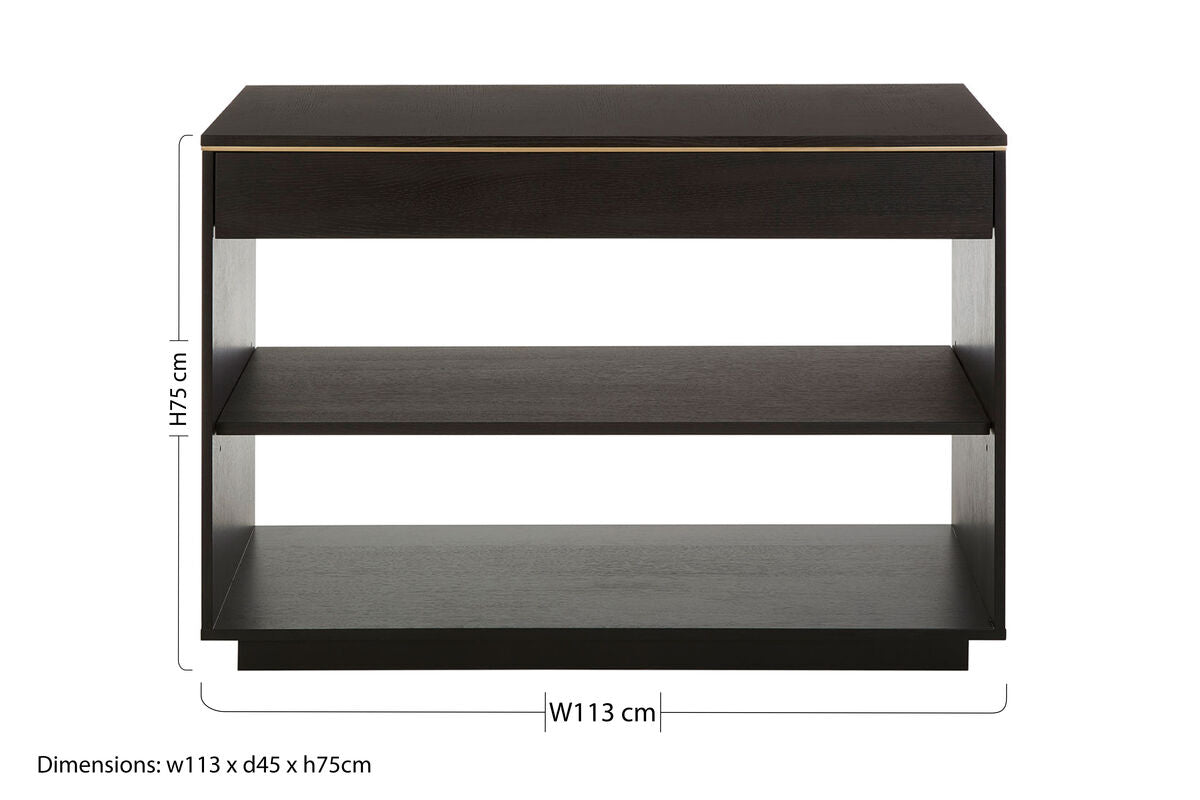 Brown Oak Veneer Wooden Console Table with Storage Space, Diamond