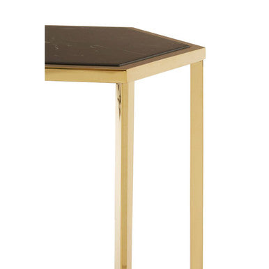 Hexagonal End Table with Black Marble Top and Bottom and Gold Finish Stainless Steel Frame, Piermount