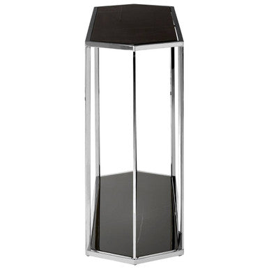 Silver Solid Steel Frame Console Table with Black Marble Top and Bottom, Piermount