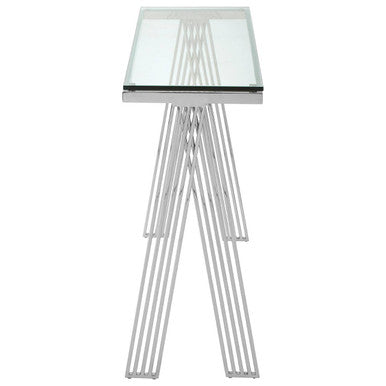 Clear Glass Top Console Table with Silver Finish Stainless Steel Base, Piermount