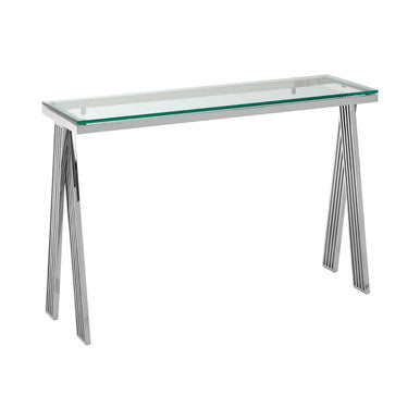 Clear Glass Top Console Table with Silver Finish Stainless Steel Base, Piermount