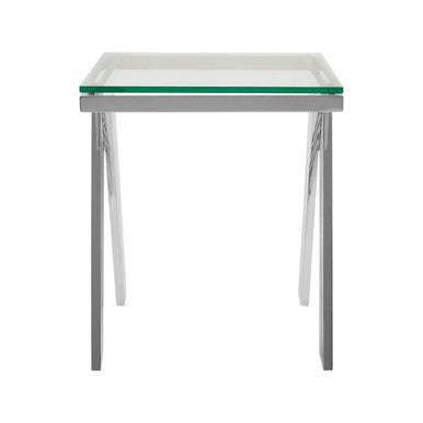 Clear Glass Top End Table with Silver Finish Stainless Steel Slim Lines Frame, Piermount