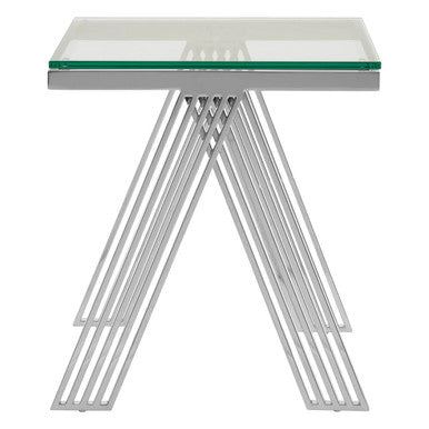 Clear Glass Top End Table with Silver Finish Stainless Steel Slim Lines Frame, Piermount