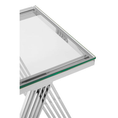 Clear Glass Top End Table with Silver Finish Stainless Steel Slim Lines Frame, Piermount
