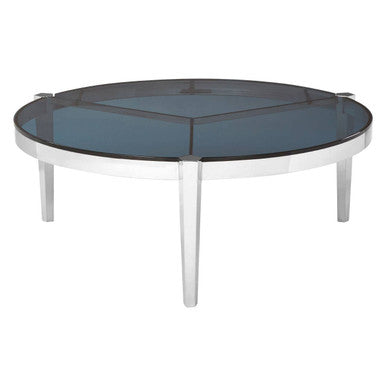 Round Coffee Table with Smoky Grey Glass Top, Piermount