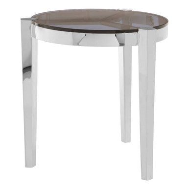 Round End Table with Smoky Grey Glass Top, Piermount