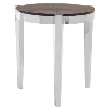 Round End Table with Smoky Grey Glass Top, Piermount