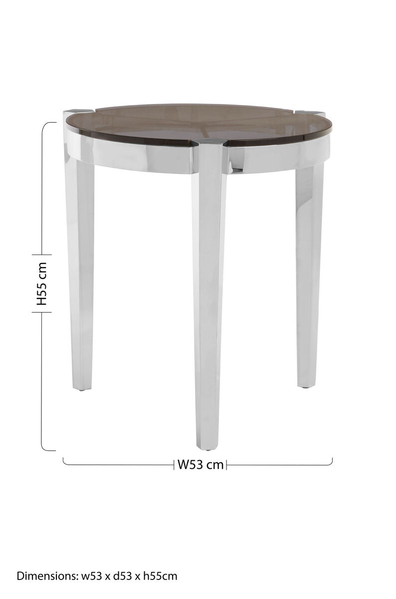 Round End Table with Smoky Grey Glass Top, Piermount